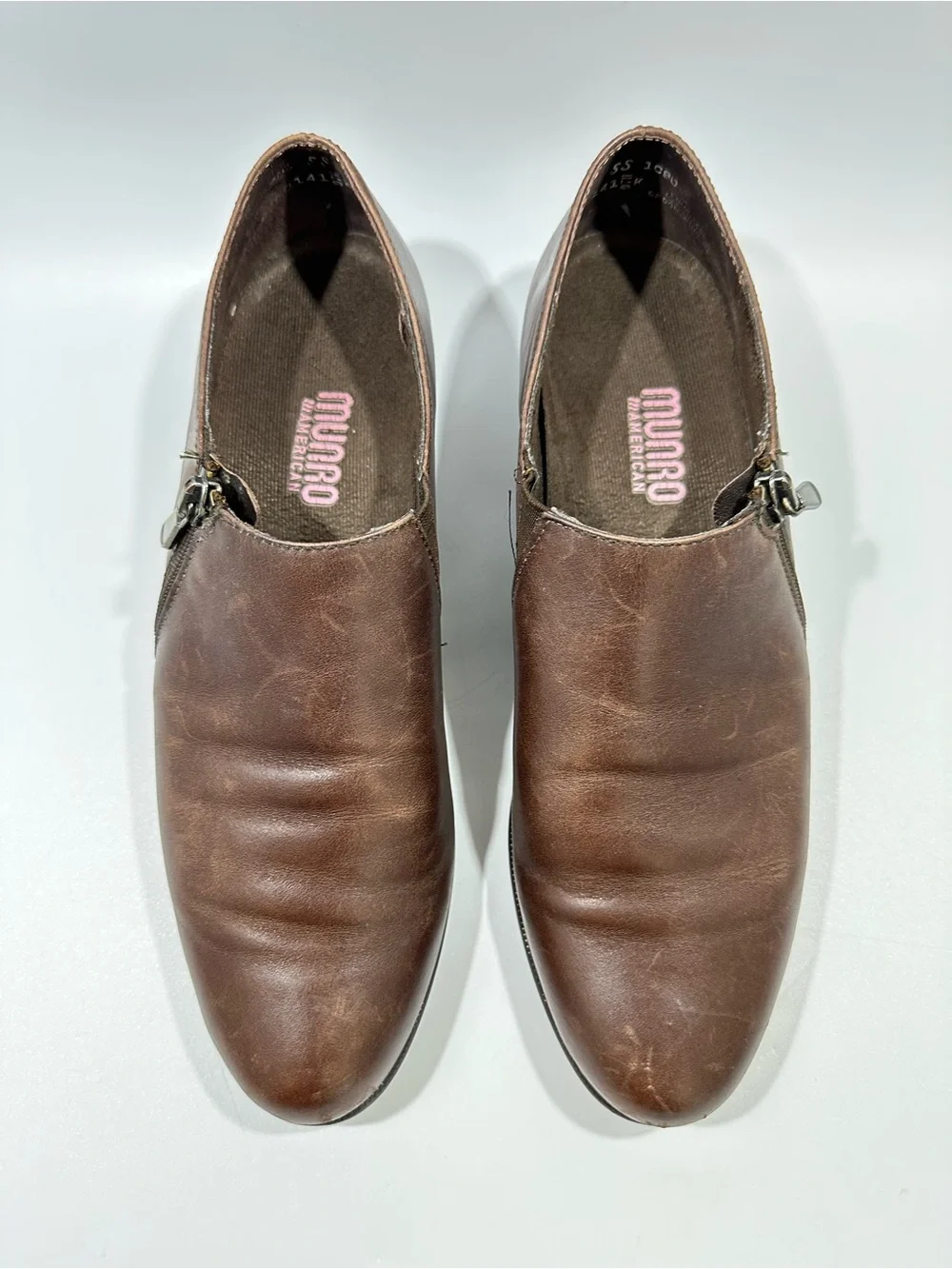 Munro American Brown Leather Side Zip Comfort Shoes Made USA Women 7.5 SS